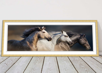 Wild Horses galloping Panoramic framed picture print A choice of picture frames.