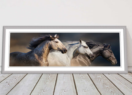 Wild Horses galloping Panoramic framed picture print A choice of picture frames.