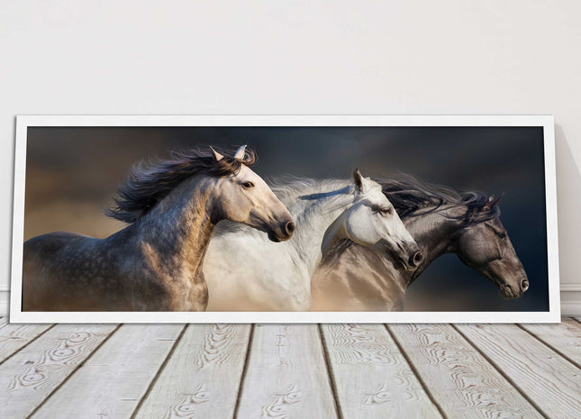 Wild Horses galloping Panoramic framed picture print A choice of picture frames.