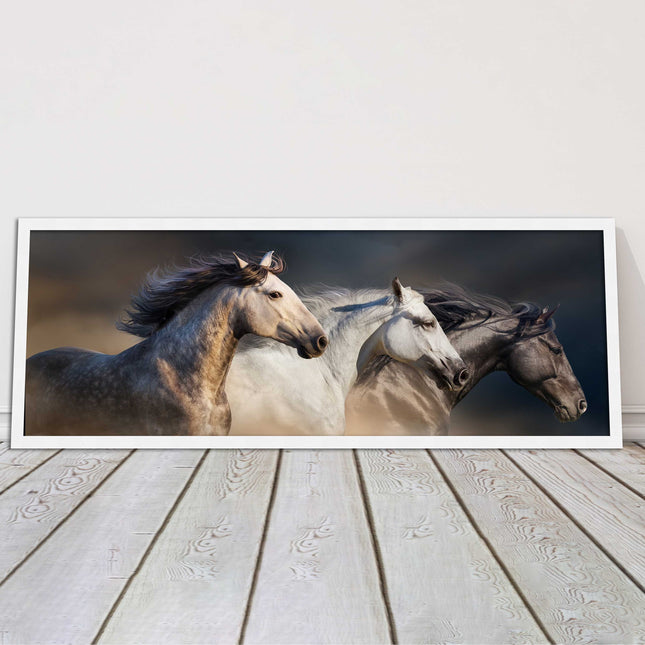 Wild Horses galloping Panoramic framed picture print A choice of picture frames.