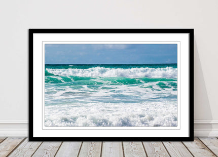 cornish waves tropical blue colours framed picture picutre print landscape