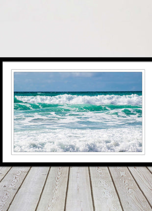 cornish waves tropical blue colours framed picture picutre print landscape