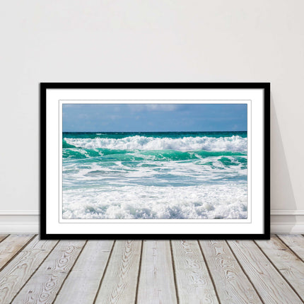 cornish waves tropical blue colours framed picture picutre print landscape