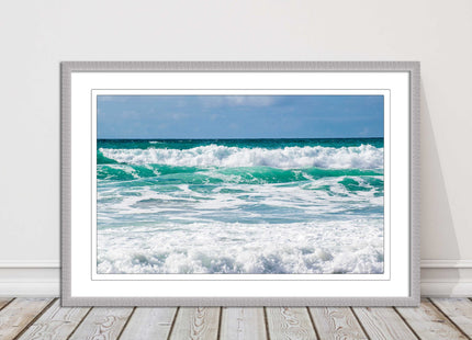 cornish waves tropical blue colours framed picture picutre print landscape