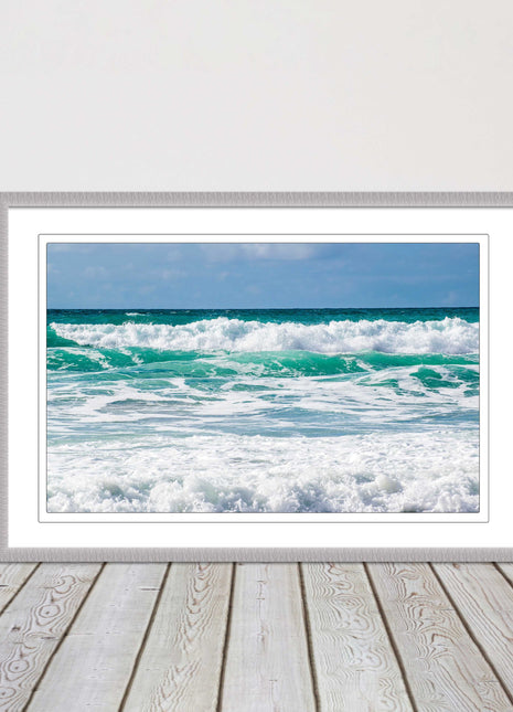 cornish waves tropical blue colours framed picture picutre print landscape