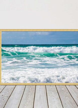 cornish waves tropical blue colours framed picture picutre print landscape