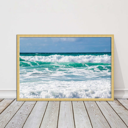cornish waves tropical blue colours framed picture picutre print landscape
