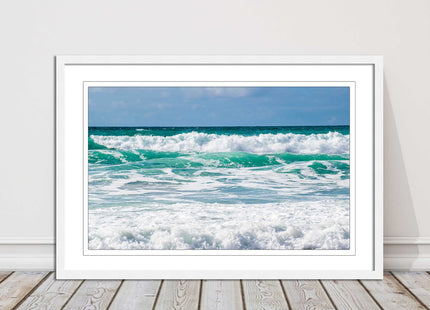 cornish waves tropical blue colours framed picture picutre print landscape