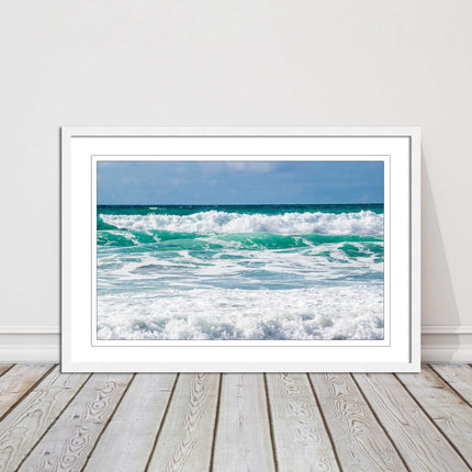 cornish waves tropical blue colours framed picture picutre print landscape