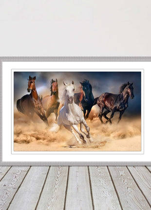 Wild horses galloping through sand. Framed picture choice on frames
