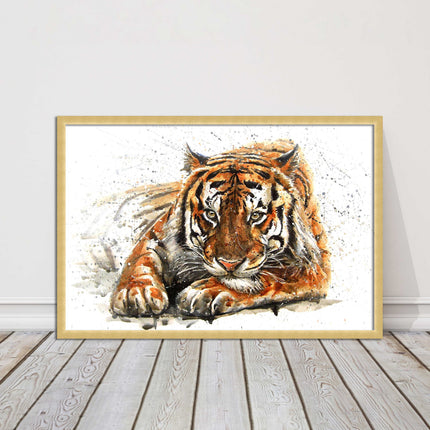 Tiger painting with paint splash modern art. Printed picture and framed