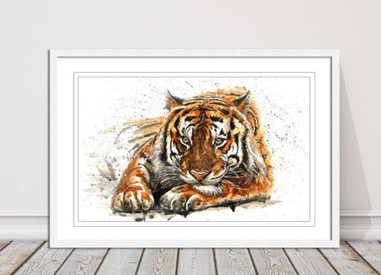 Tiger painting with paint splash modern art. Printed picture and framed