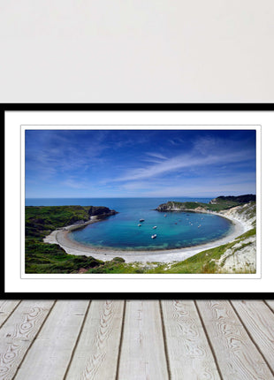 Lulworth Cove, Jurassic coast. Sea view. Framed picture print choice of colours