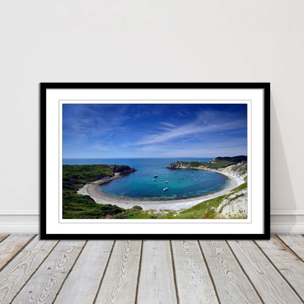 Lulworth Cove, Jurassic coast. Sea view. Framed picture print choice of colours