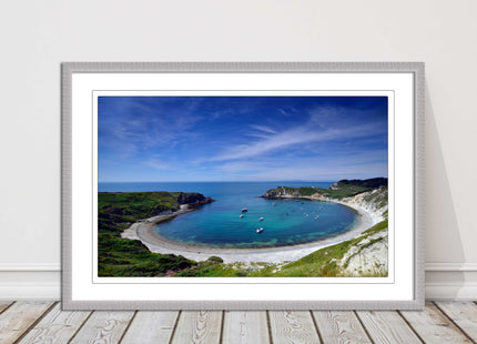 Lulworth Cove, Jurassic coast. Sea view. Framed picture print choice of colours
