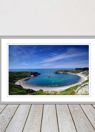 Lulworth Cove, Jurassic coast. Sea view. Framed picture print choice of colours