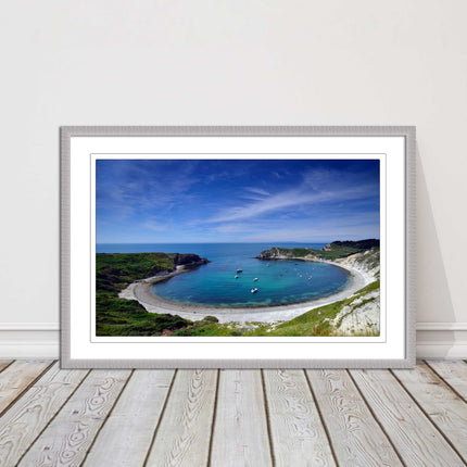 Lulworth Cove, Jurassic coast. Sea view. Framed picture print choice of colours