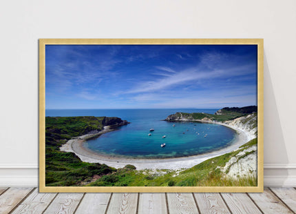 Lulworth Cove, Jurassic coast. Sea view. Framed picture print choice of colours