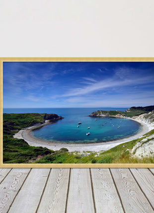 Lulworth Cove, Jurassic coast. Sea view. Framed picture print choice of colours