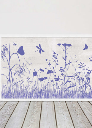 Purple Wild flowers and butterfly. Framed picture with choice of frame colours
