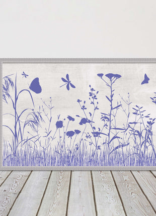 Purple Wild flowers and butterfly. Framed picture with choice of frame colours