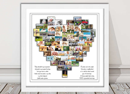 heart shape custom collage my pictures arranged framed picture print wedding