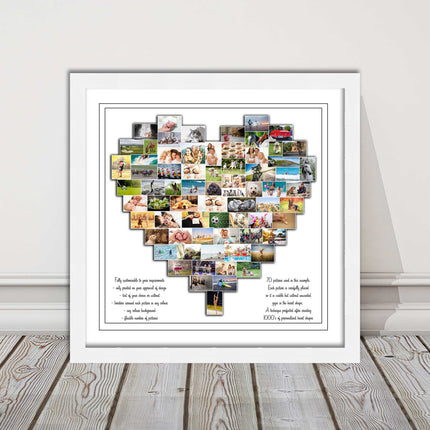 Heart shaped collage customised print photos arranged in heart frame print