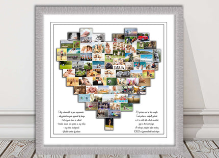 Heart shaped collage customised print photos arranged in heart frame print