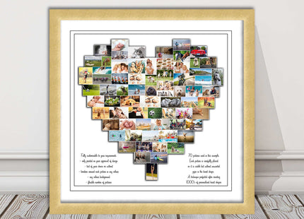 Heart shaped collage customised print photos arranged in heart frame print