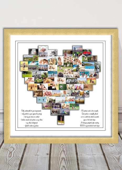 Heart shaped collage customised print photos arranged in heart frame print
