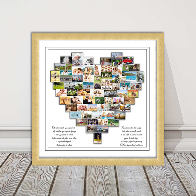 Heart shaped collage customised print photos arranged in heart frame print