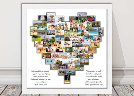 heart shape custom collage my pictures arranged framed picture print wedding
