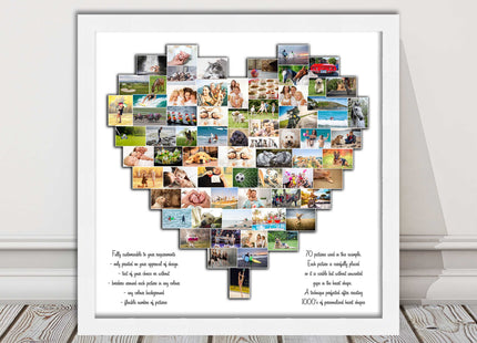 Heart shaped collage customised print photos arranged in heart frame print