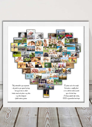 Heart shaped collage customised print photos arranged in heart frame print