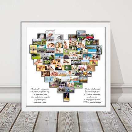 Heart shaped collage customised print photos arranged in heart frame print