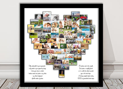 heart shape custom collage my pictures arranged framed picture print wedding