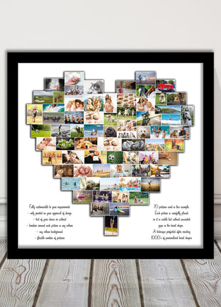 heart shape custom collage my pictures arranged framed picture print wedding