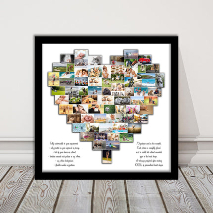 heart shape custom collage my pictures arranged framed picture print wedding