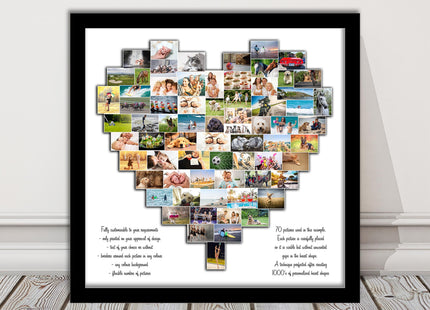 Heart shaped collage customised print photos arranged in heart frame print