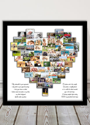 Heart shaped collage customised print photos arranged in heart frame print