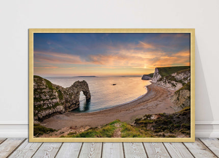 Durdle door at sunset, Dorset. Framed picture with a choice of frame colours.