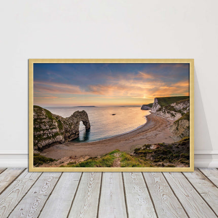 Durdle door at sunset, Dorset. Framed picture with a choice of frame colours.