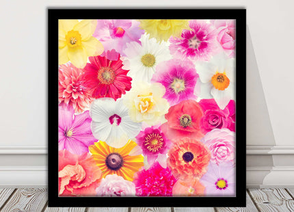 Bright summer flowers. Framed picture print. A choice of frames square.