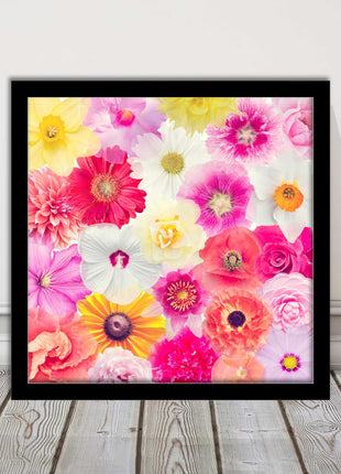 Bright summer flowers. Framed picture print. A choice of frames square.
