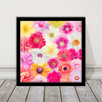 Bright summer flowers. Framed picture print. A choice of frames square.