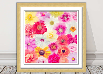 Bright summer flowers. Framed picture print. A choice of frames square.