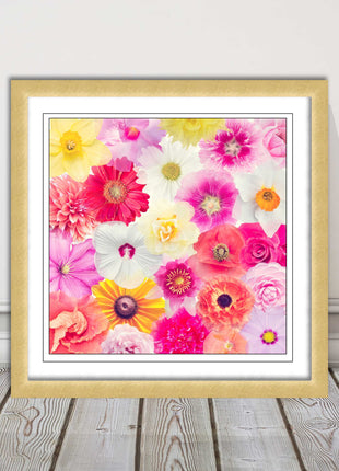 Bright summer flowers. Framed picture print. A choice of frames square.