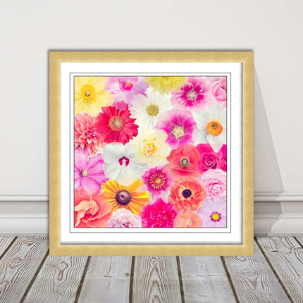 Bright summer flowers. Framed picture print. A choice of frames square.
