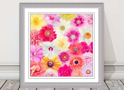 Bright summer flowers. Framed picture print. A choice of frames square.