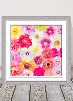 Bright summer flowers. Framed picture print. A choice of frames square.